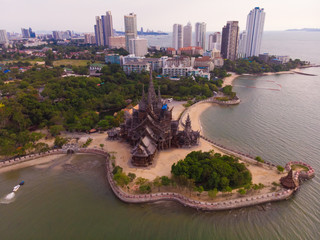 Temple of Truth in Pattaya, Thailand, top view.