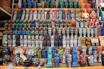 Colorful soapstone ritual figurines for sale at the witches market in La Paz, Bolivia