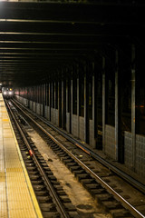 Train approaching in the subway station in Manhattan