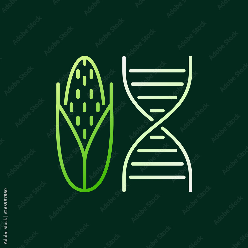 Poster dna with corn vector colored linear icon or design element on dark background