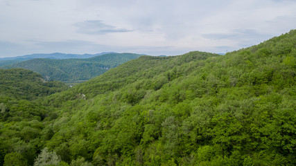 Beautiful Caucasian mountain landscape,, forest trees , South Russia.