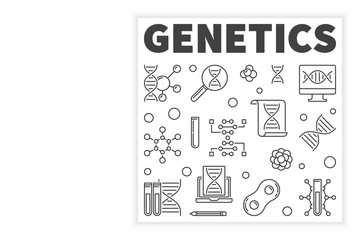 Vector Genetics modern concept square design element or banner in outline style