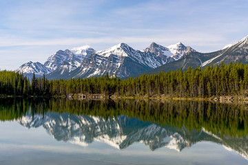 Naklejka premium Close up Hebert Lake with Mountain Reflection in the water, Banff National Park , Alberta, Canada