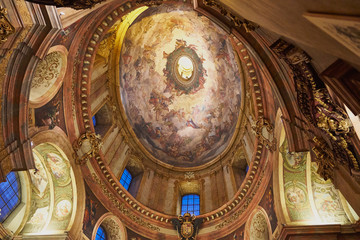 Fototapeta premium Baroque Oval Dome Fresco Inside St. Peter’s Church in Vienna, Austria