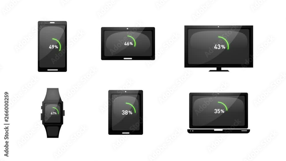 Poster multiple devices loading technology icons/ 4k animation of devices technology icons and symbols with