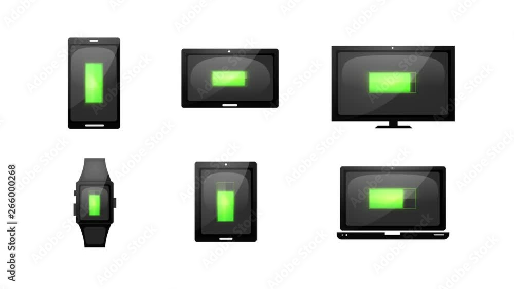 Poster multiple devices loading technology icons/ 4k animation of devices technology icons and symbols with