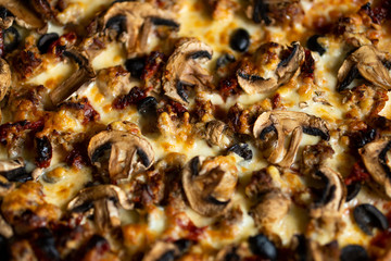 Close up shot of pizza on the table. Selective focus.