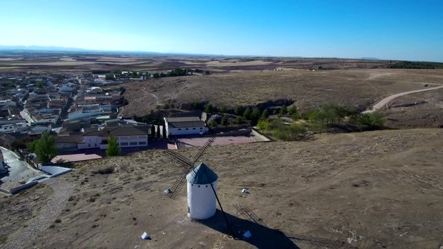 Spain. Windmills in Campo de Criptana. Ciudad Real. 4k Drone Video