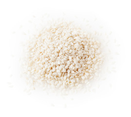Heap of sesame seeds isolated on white background