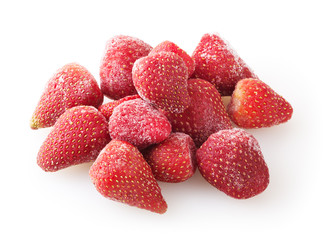 Heap of fzonen strawberries isolated on white background