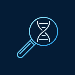 DNA in Magnifier vector colored line icon. DNA Analysis or Genetic Engineering concept outline sign on dark background