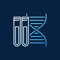 DNA with two test-tubes vector line colorful icon. Genetics outline concept sign on dark background