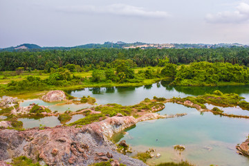 Aeriel view of the beautiful lakes in Frog Hill- Tasek Gelugor, Malaysia.