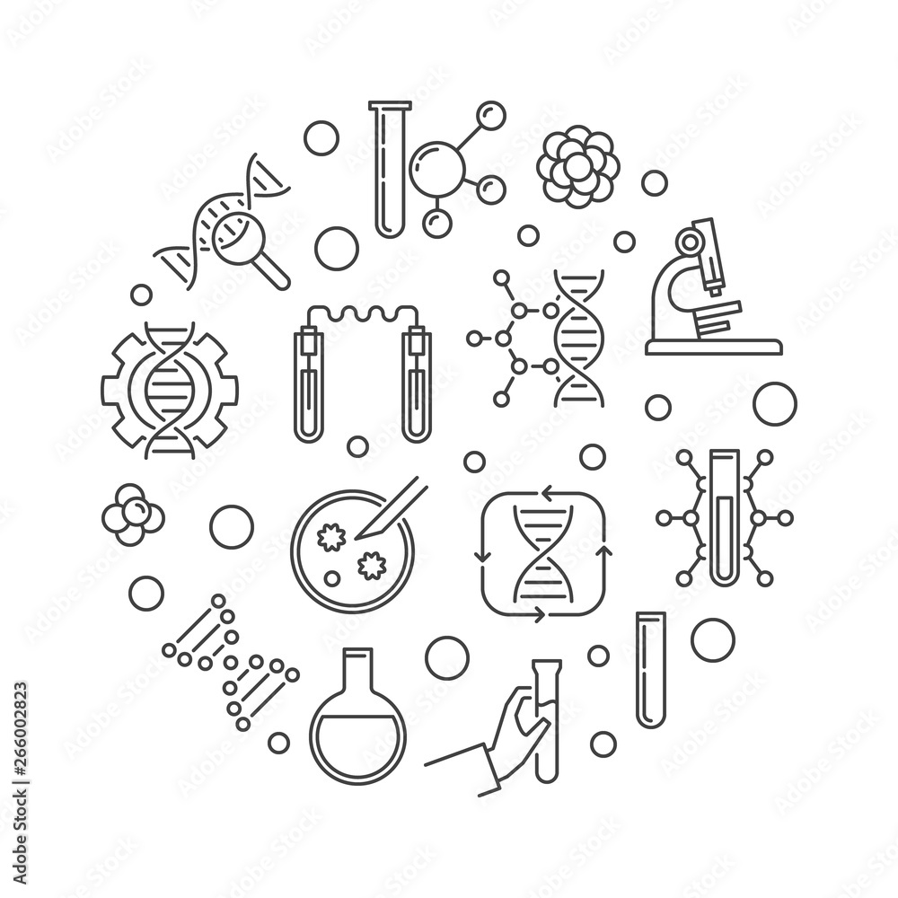 Poster genomics vector round concept science minimal illustration in outline style