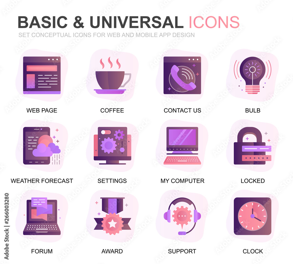 Leinwandbilder modern set basic gradient flat icons for website and mobile apps. contains such icons as location, b