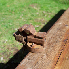 Old rusty vise mounted