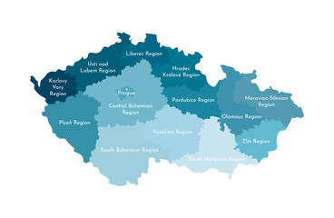 Vector isolated illustration of simplified administrative map of Czech Republic. Borders and names of the regions.