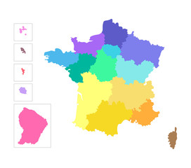 Vector isolated illustration of simplified administrative map of France. Colorful silhouettes