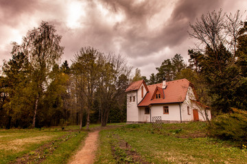 old mysterious fairytale house in the forest