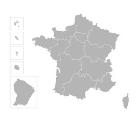 Vector isolated illustration of simplified administrative map of France. Borders  of the regions. Grey silhouettes