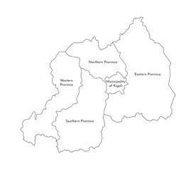 Vector isolated illustration of simplified administrative map of Rwanda. Black line silhouettes