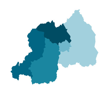 Vector isolated illustration of simplified administrative map of Rwanda. Colorful blue silhouettes