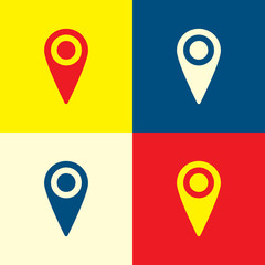 Location icon. Yellow, blue and red color material minimal icon or logo design
