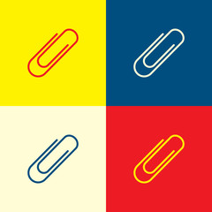 Paperclip icon. Yellow, blue and red color material minimal icon or logo design