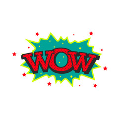 Comic inscription wow. Vector cartoon illustration in retro pop art style on white background.