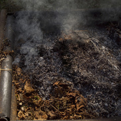 Burning domestic rubbish in bonfire