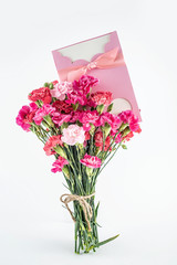 Mother's Day blessing greeting card and bouquet of carnations