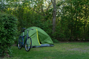 European camping for the rest with tents and bicycles. Tourist life