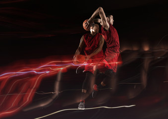 Man basketball player. Double exposure