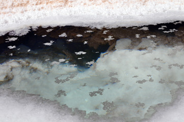 Salt pools at Salinas Grandes, a large salt flat in central-northern Argentina at an average...