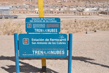 San Antonio de los Cobres train station at Train to the clouds in Salta Province, Argentina. The...