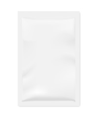 Blank plastic package for face mask. Vector template isolated on white background with shadow. Realistic mock up for your design.
