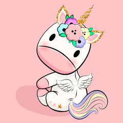 Baby unicorn with wings and flowers