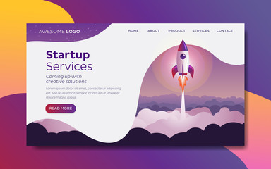 Rocket launch Startup concept Landing page template