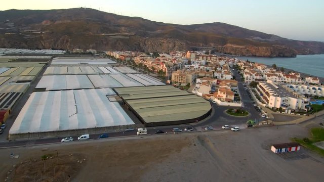 Granada. Aerial view in beach of Calahona. Andalusia, Spain. 4k Drone Video