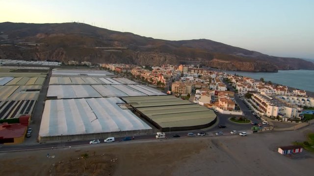 Granada. Aerial view in beach of Calahona. Andalusia, Spain. 4k Drone Video
