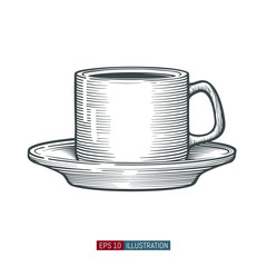 Hand drawn coffee cup. Template for your design works. Engraved style vector illustration.