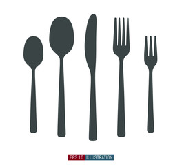 Spoons, forks and knifes flat silhouettes. Vector illustration. Elements for your design works.