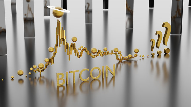 Epic stock chart of Bitcoin cryptocurrency with increase and decrease of the exchange rate from the beginning. Financial growth concept with golden Bitcoin as a cryptocurrency history leader.