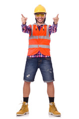 Young male builder contractor isolated on white 