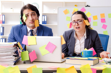 Two colleagues employees working in the office 