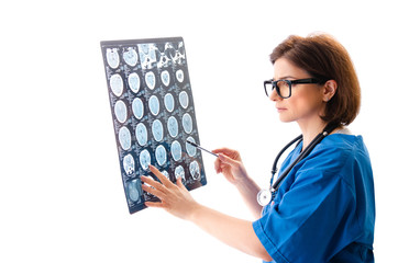 Female doctor radiologist isolated on white 