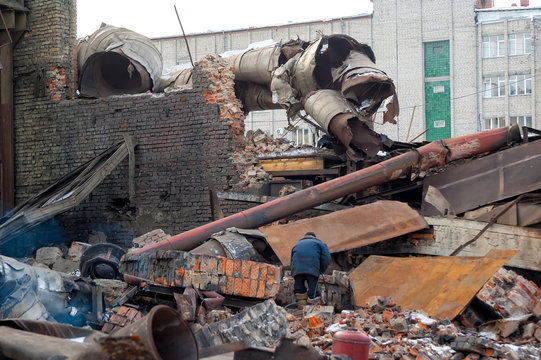 Demolished building of factory in Tyumen