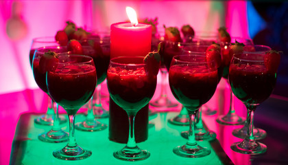 Many glass with non-alcoholic drink at the festive furshet