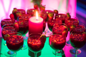 Many glass with non-alcoholic cocktails at the festive reception