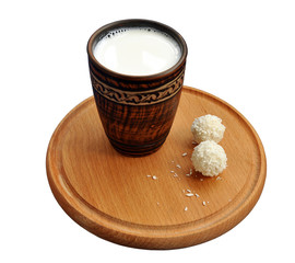 Milk with healthy coconut dessert isolated